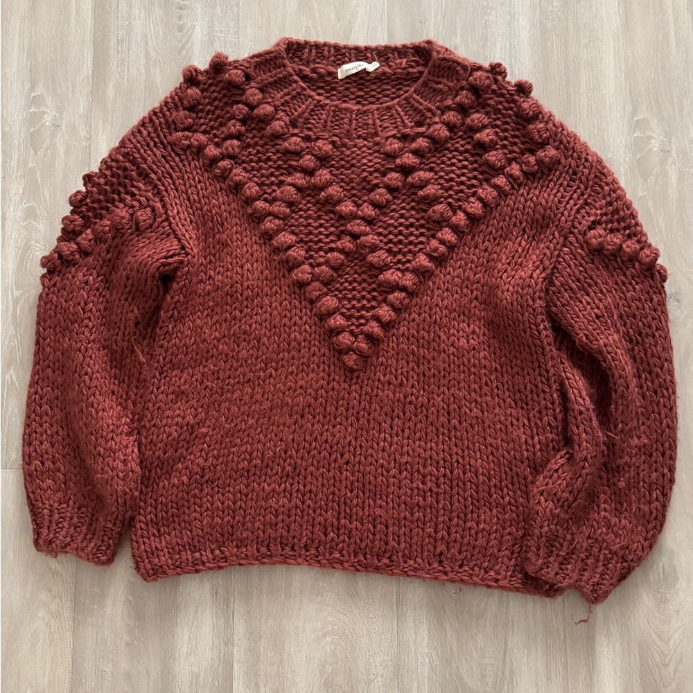 Amaryllis Women's Chunky Bobble Knit Sweater - Brick Red